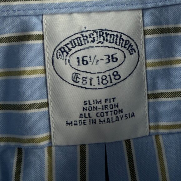 Brooks Brothers 16.5 36 Slim Fit Non Iron Striped Blue Button Up Point Collar - Picture 9 of 16